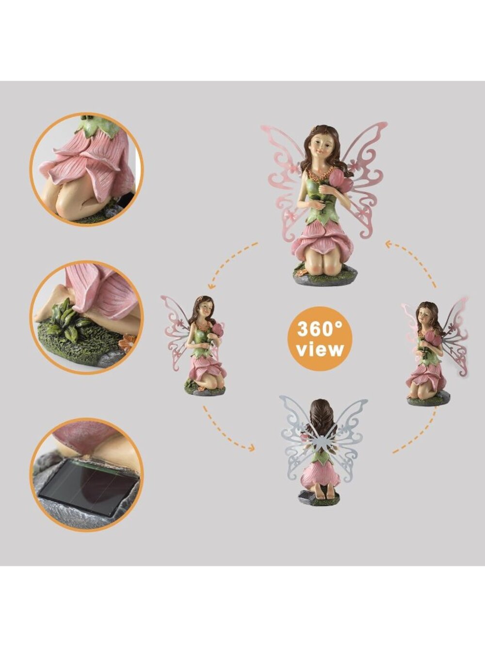 New Fairy Decor Solar-Powered Resin Statue for Outdoor Garden Yards Lawn - Picture 3 of 7